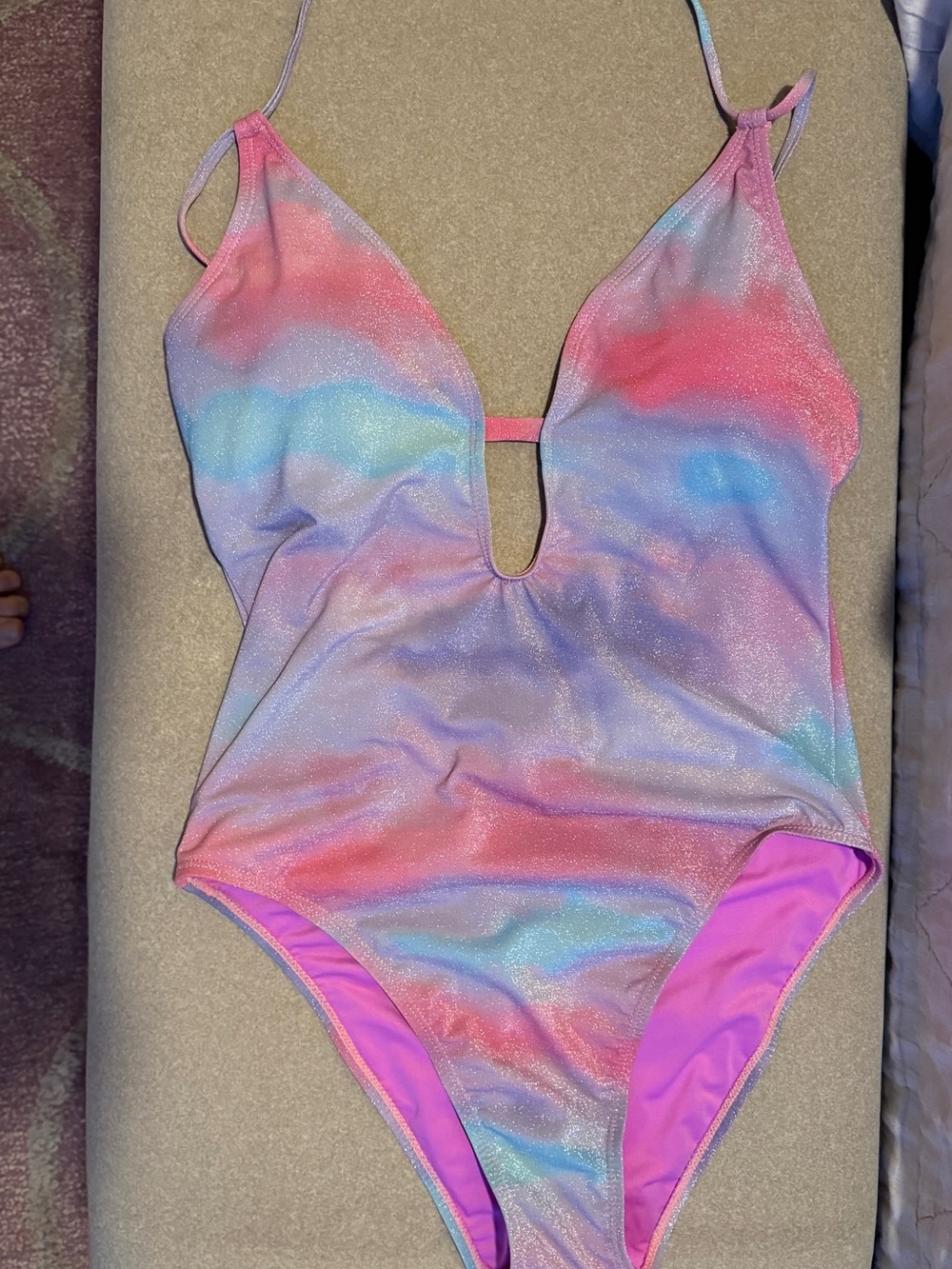 BCBGeneration Pastel Rainbow Shimmer One-Piece Swimsuit